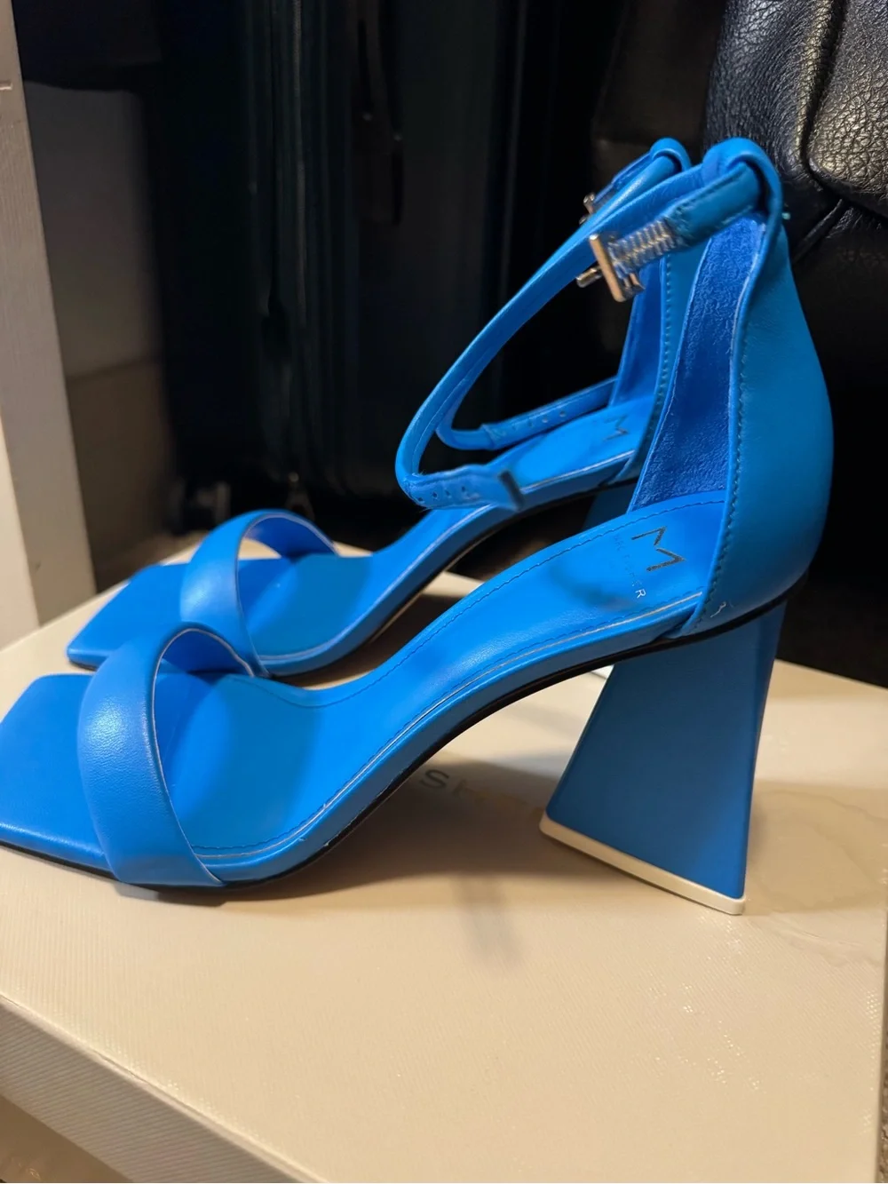 Marc Fisher Bright Blue Ankle-Strap Block Heel Sandals - Picture 4 of 7
